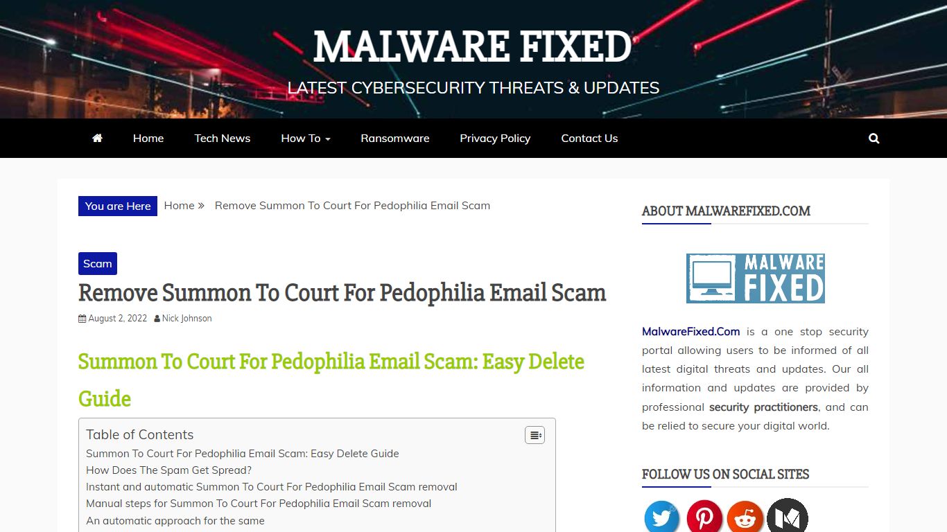 Remove Summon To Court For Pedophilia Email Scam