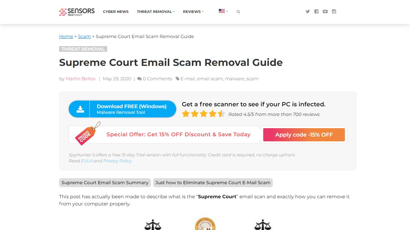 Supreme Court Email Scam Removal Guide - sensorstechforum.com